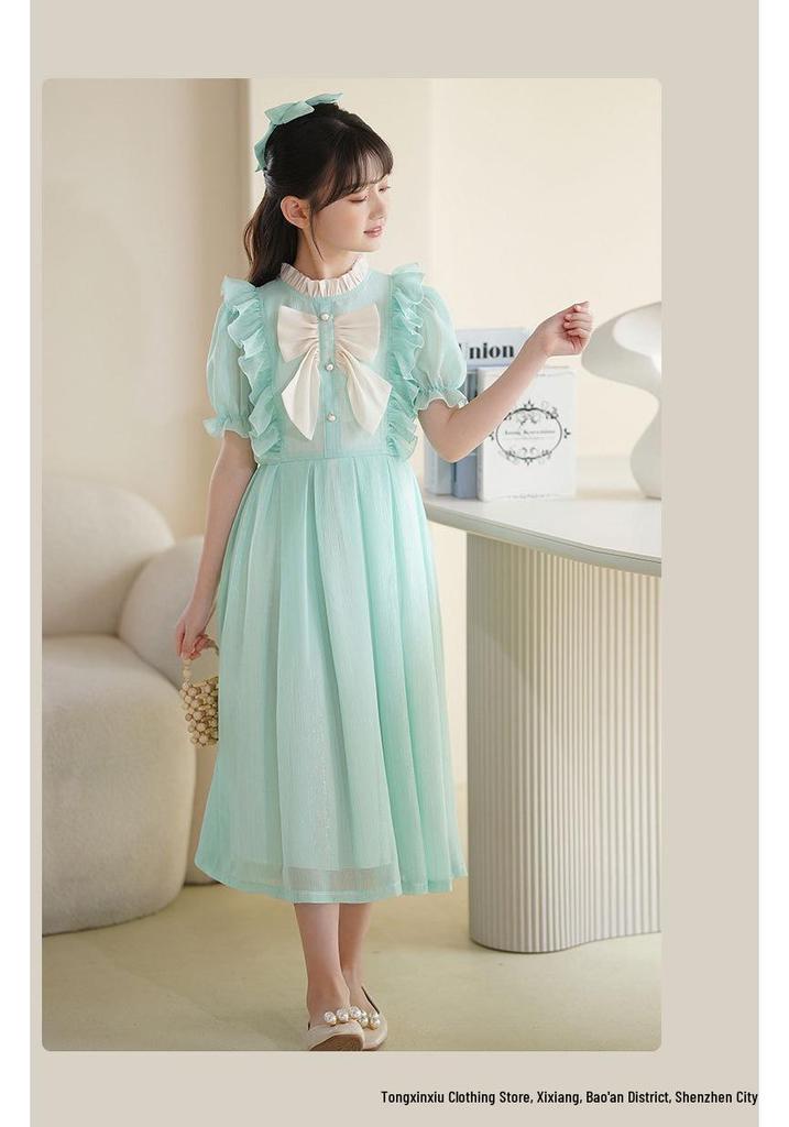 Girls' Korean Style Short Sleeve Chiffon Princess Dress
