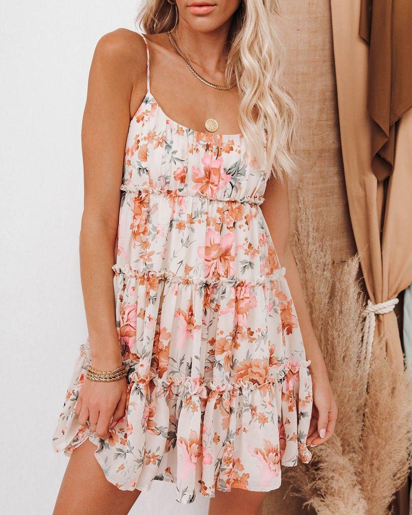 2026 Women's Floral Camisole Cake Dress - European Style for Spring/Summer Vacation