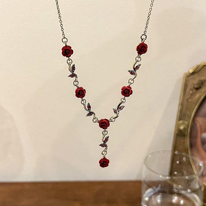 Vintage Romantic Rose Flower Y Shape Necklace for Women Trend Personalization Charm Party Jewelry Accessories Gifts