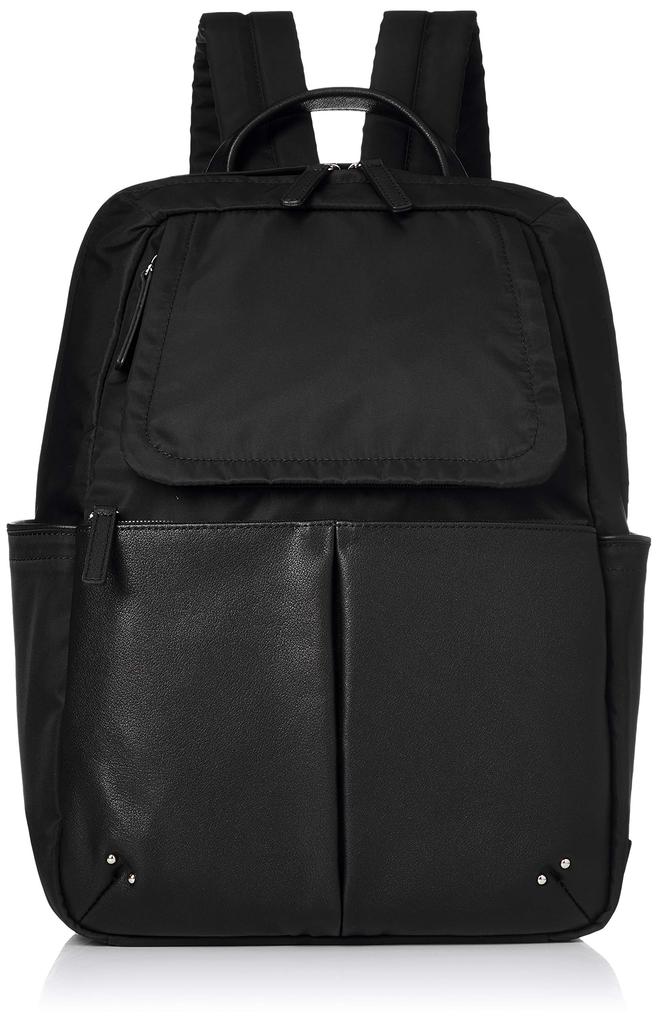 New Nylon X Leather Combination Series Front Pocket Backpack Black [Isaac] Y91-11-04 Women's