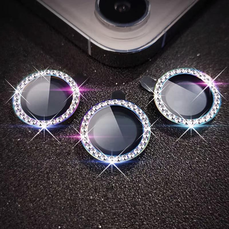 2-3Pcs Pink Metal Glitter Diamond Camera Protector for IPhone 17 16 Pro Max Plus Back Lens Protective Glass for 13 12 Mini 4