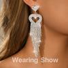 Long Tassel Rhinestone Earrings Dangle Jewelry Crystal Bridal Wedding Earrings Accessories for Women and Brides