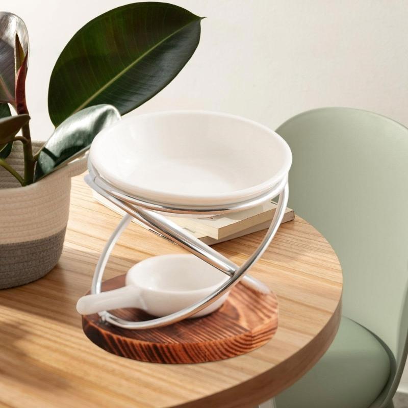 Wax Melt Warmer With Wood Base Candle Holder Large Capacity Essential Oil Burners For Aromatherapies And Relaxation