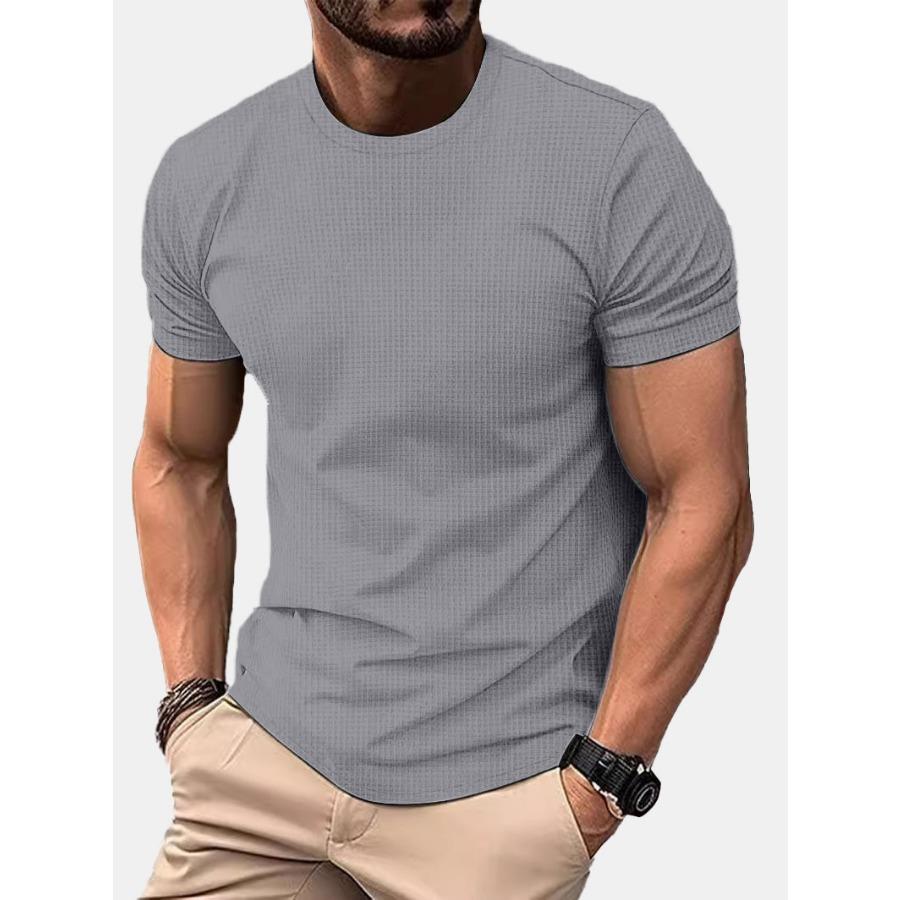 Mesh Iskald Silke Kortarmet T-skjorte for Menn Rund Hals Sommer Ensfarget Nylon Glatt Materiale T-skjorter