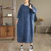 DIMANAF Damska Sukienka Jeansowa Plus Size Bawełniana Luźna Codzienna Podstawowa Sukienka Maxi Długa Sukienka Vintage Niebieska