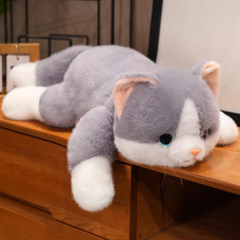 Adorable Realistic Plush Cat Doll Soft Sleeping Companion For Kids Gift In Yellow White Gray And Black Colors