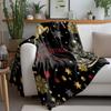 Golden Reindeer Christmas Fleece Blanket, Black with Red Holiday Greeting, Festive Throw for New Year and Xmas Decor
