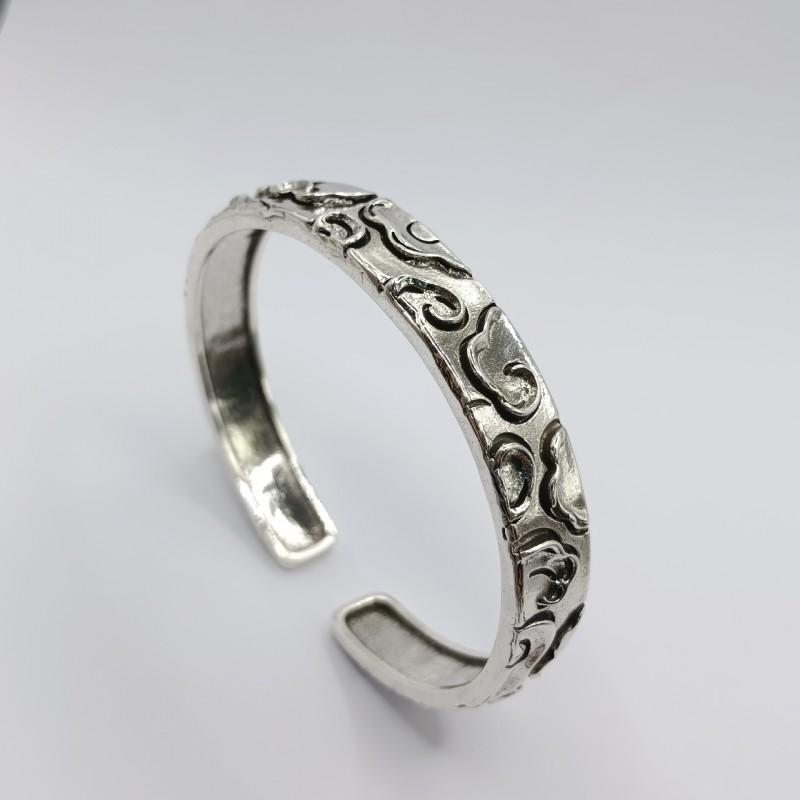 Mens Vintage Open Bangle With Cloud Motif Handcrafted Antique Plated Copper Bracelet