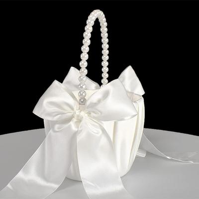 20 Cm White Flower Girls Basket Silk Wedding Basket for Flower Bride/Kids Hand Held Wedding Ceremony Party Decorations