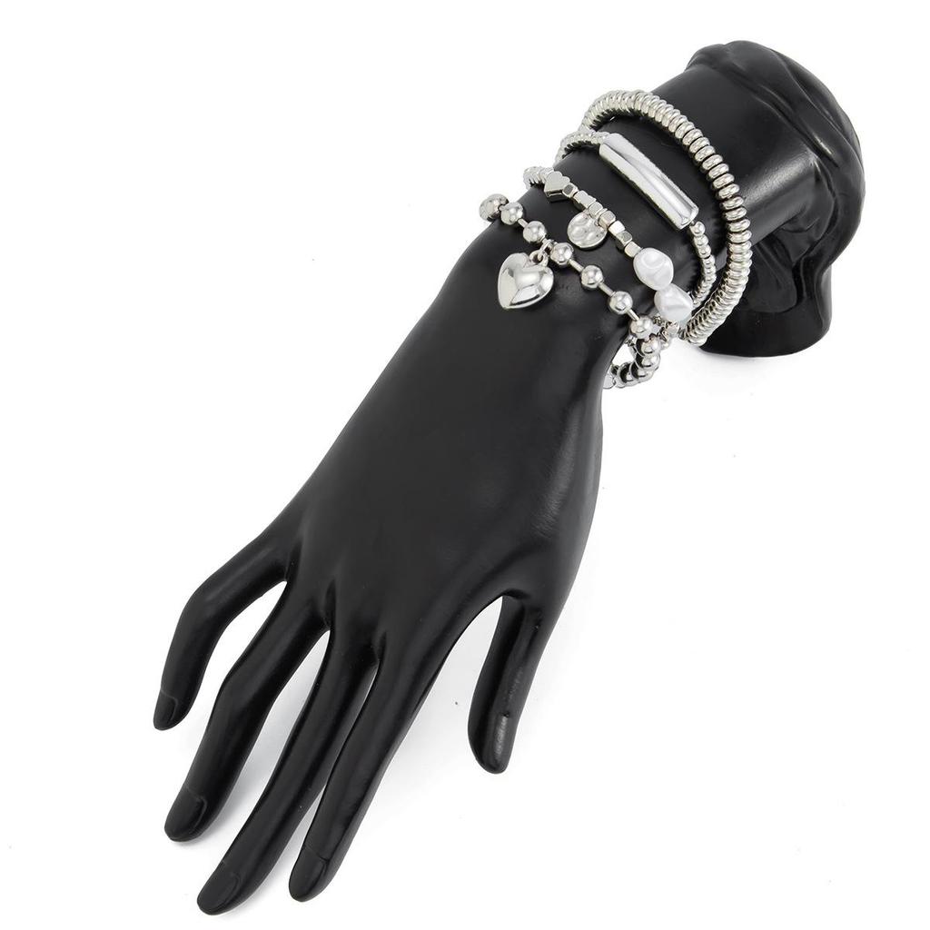 4-piece/set Fashion Imitation Pearl Metal Heart-shaped Pendant Bracelet for Women's Creative Silver Cubic Chain Jewelry