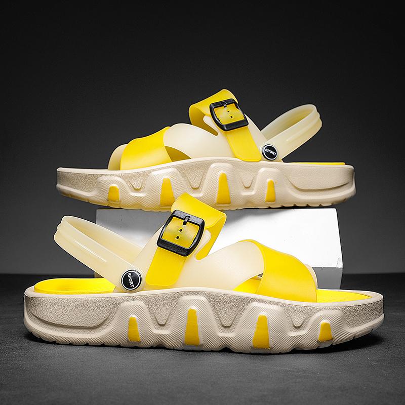 

Мужские сандалии, модные пляжные сандалии для пар, толстые подошвы, тапочки, водонепроницаемые нескользящие сандалии, шлепанцы для женщин и мужчин, унисекс 44-45 жёлтый