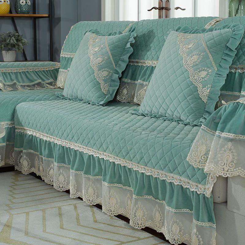 Luxury Solid Color Sofa Sets Cover Thick Sofa Slipcovers L Shaped Sofa Towel Lace Decor Couch Covers for Living Room