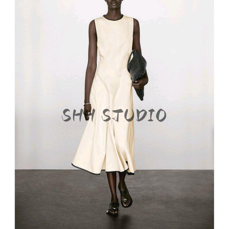 MD Summer New Product Women's Clothes French Style Fancy Gentle Contrast Color Trim Sleeveless Vest Dress 6624595