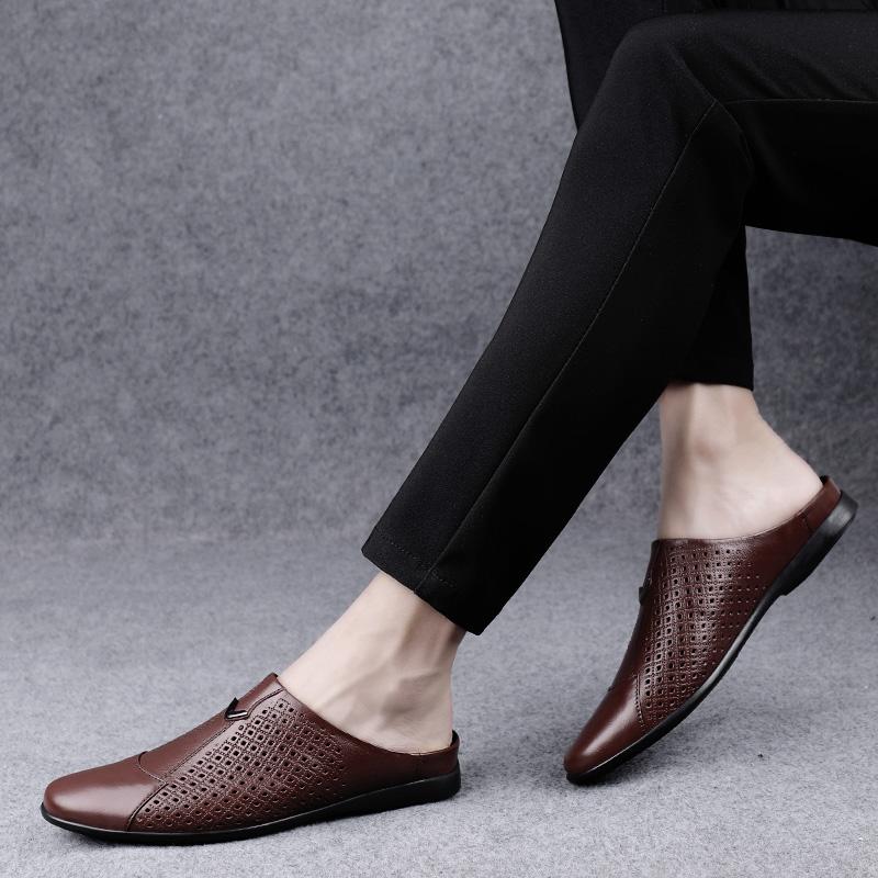 Fashion Genuine Leather Muller Shoes Men All-match Loafers Italian Non-slip Casual Half Slipper Men Fashion Shoe Classic Mens Slippers