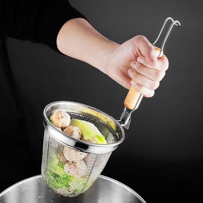 Roestvrijstalen Trechter Houten Handvat Koken Noedels Vissen Rijstnoedel Trechter Keukengadgets Koken Noedels Zeef Lepel