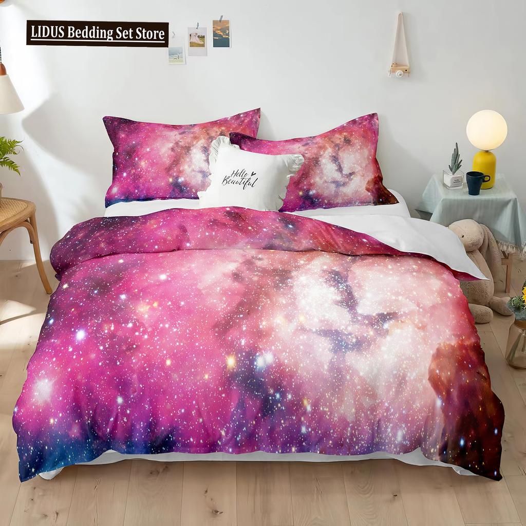 Starry Sky Polyester Duvet Cover Set King Size White Star Colourful Galaxy Starry Space Nebula Abstract Cosmos For Boy Girl Kids