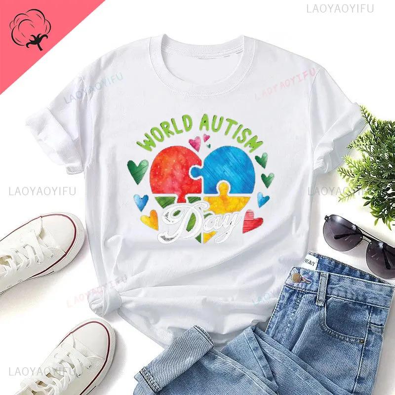 Womens Tshirt Fashion Street Short Sleeve Tops Cotton Shirt Its OK To Be Different Autism Awareness Bears Adults Kids Tops