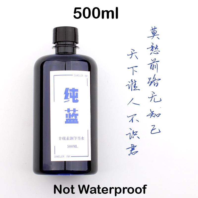500ML Waterproof Large Capacity Fountain Pen Ink for Dip Pens Non-Carbon Blue Black Pigment Ink Durable Smooth Writing Stationer
