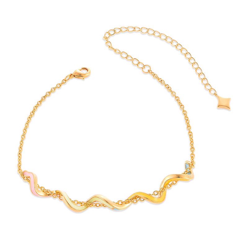French Retro Geometric Bracelet: Fashionable Copper-Plated K Gold with Textured Drip Glue Finish