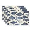 6pcs Blue and White Linocut of a Fish Pattern Printed Placemats Decorations for Home Party Kitchen Dining Decor 12x18 Inch