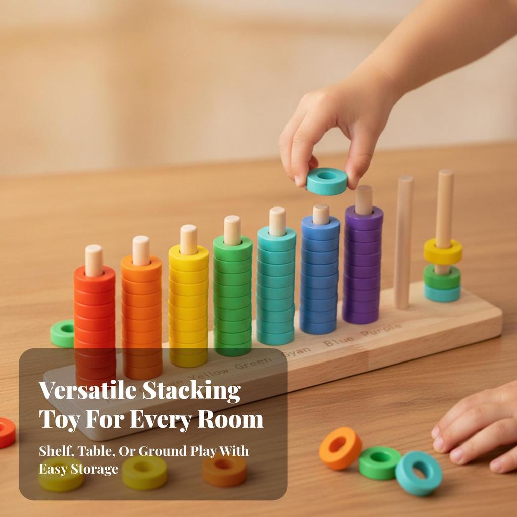 Wooden Rainbow Circle Stacker Numbers Developmental Open-Ended
