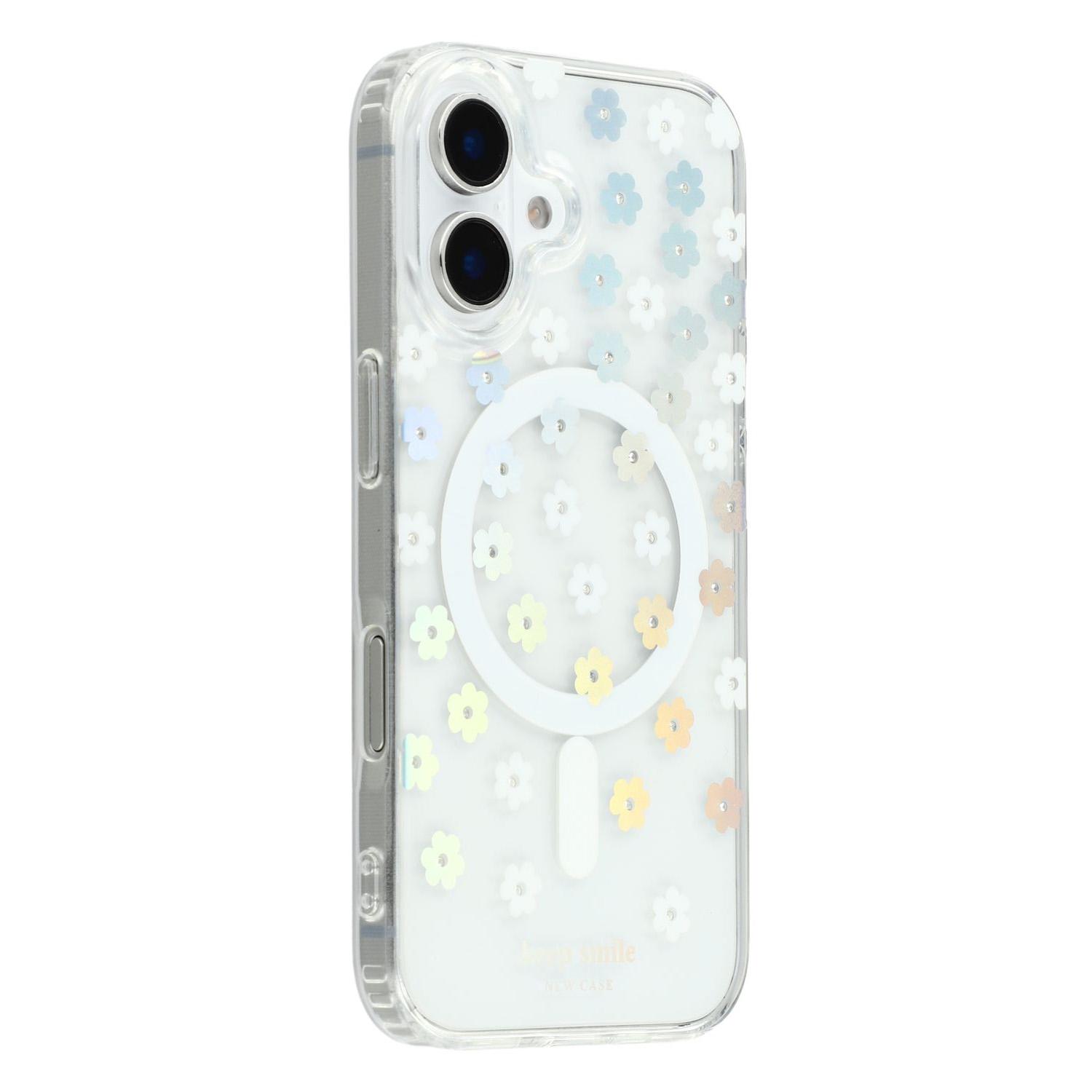 

For iPhone 16 Case Compatible with MagSafe Laser Flower PC+TPU Clear Phone Cover C