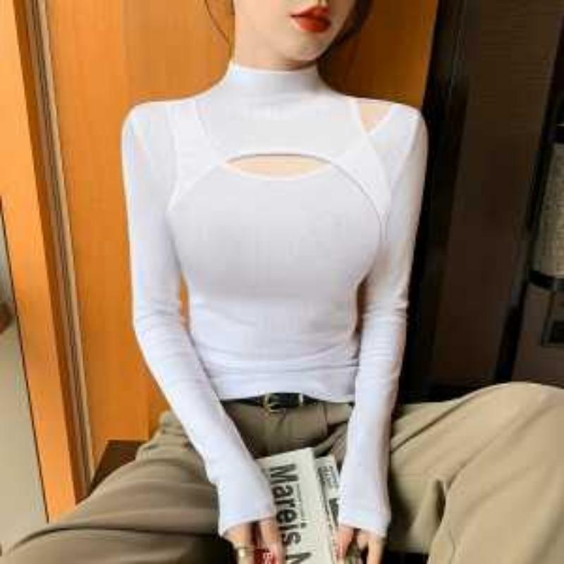 Half Turtleneck Bottoming Shirt for Women Autumn Winter New Fashion Slim Long-sleeved Fashionable Knitted Top