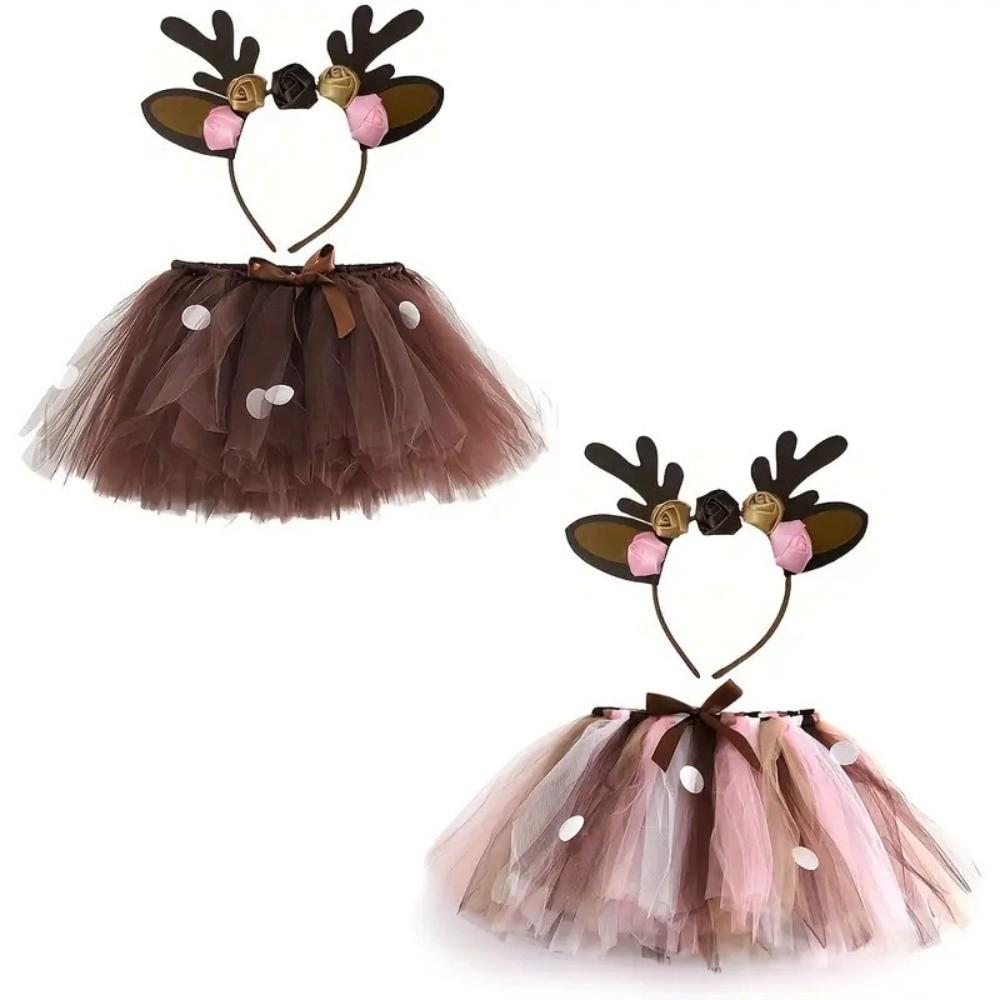 Brown Deer Reindeer Tulle Skirt Christmas Costume Tutu Dress Cute Girl Tutu Skirt  Party