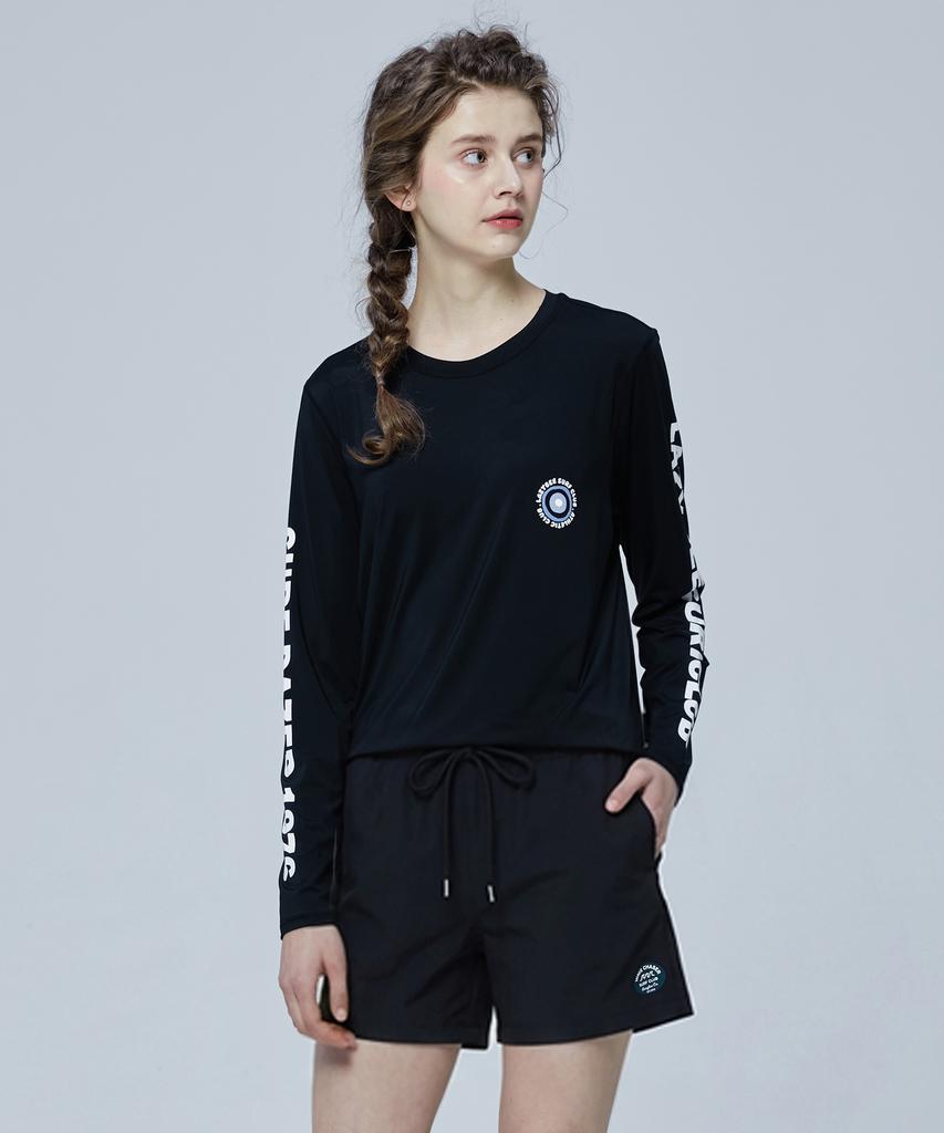 Leijibi [Set] Lettering Loose Fit Long Sleeve Rash Guard + Swimsuit Shorts Set W (3 Colors)