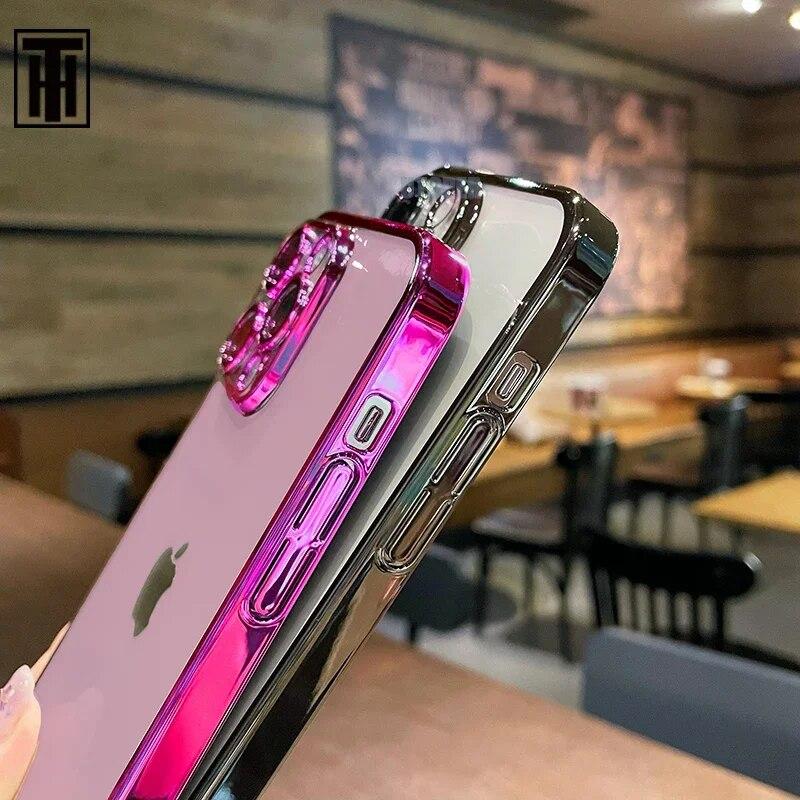 Luxury Transparent Primary Colours Phone Case For IPhone 15 14 11 12 13 14 Pro Max Mini XS X Plus Plating Frame Protective Cover