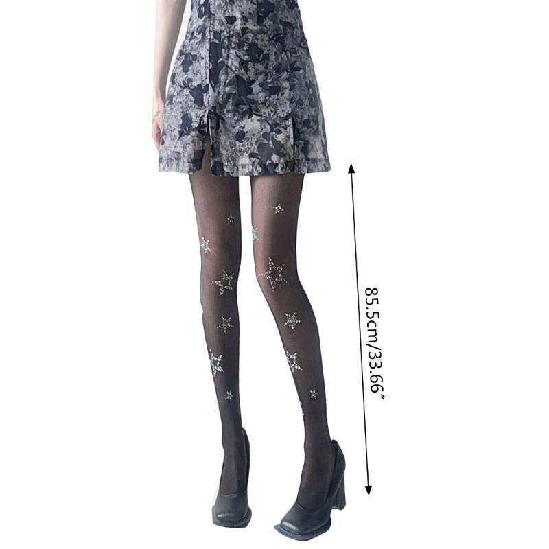 Black Sock Leggings Pantyhose Comfortable Seamless-Sheer Tight Star Print Rhinestone-Stockings for Women Girl Teen