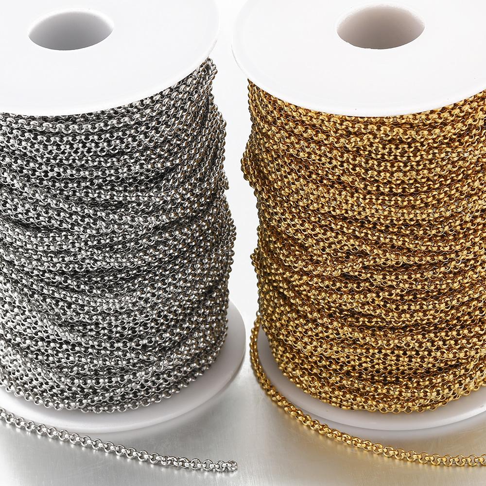 1Meter Gold Color Stainless Steel Chains Necklace Chain for DIY Bracelet Jewelry Making Components Findings Supplies 2.5/3/4mm