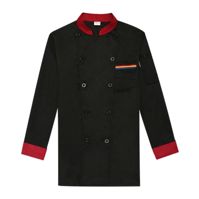 Double Breasted Chefs Coat Lightweight Chefs Jacket Color Stitching Chefs Uniform Hotel Restaurant Shirt Work Clothes