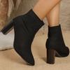 Fashion British Style Round Zipper Ankle Boots Women Autumn Winter 2025 Comfortable Black Faux Suede Boots Pointed Toe Botas Mujer