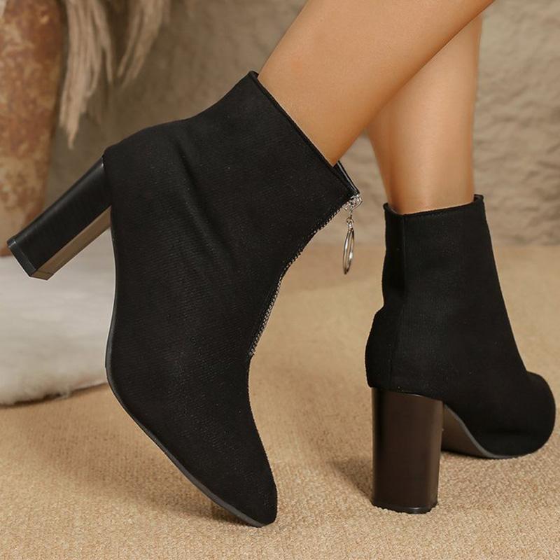 Fashion British Style Round Zipper Ankle Boots Women Autumn Winter 2025 Comfortable Black Faux Suede Boots Pointed Toe Botas Mujer