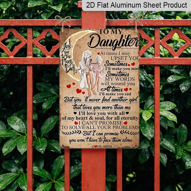 Płaskie 2D 1 szt. Vintage Metalowa Sztuka Ścienna 'Dla Mojej Córki', 8"x12" - Pełne Uczuć Przesłanie od Mamy, Rustykalny Aluminiowy Znak do Wystroju Domu i Biura - Idealny do
