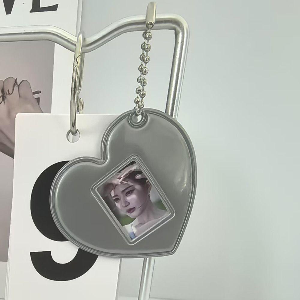Heart Shape 1 Inch Photo Card Holder Korean Style with Keychain Display Pendant Keychain Cute Design PVC ID Photo Holder