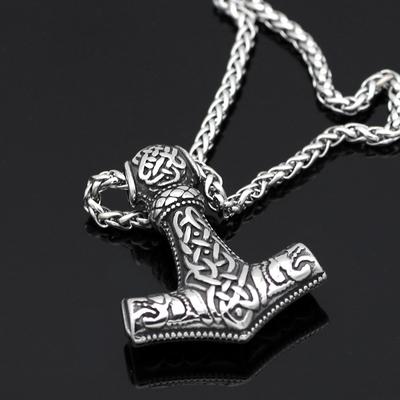 Stainless Steel+Wind Viking Cast Vintage Thor Hammer Double Poison Dragon Necklace Fashion Men's Necklace