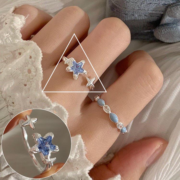 Elegant S925 Silver-Plated Light Blue Open Ring for Women - Versatile, Fashionable, and Luxurious Index Finger Design.