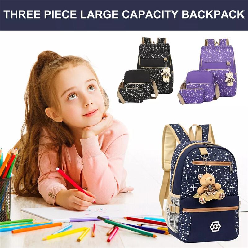 4Pcs/Set Kids School Bag Large Backpack Girls Boys Travel Rucksack Pencil Case++