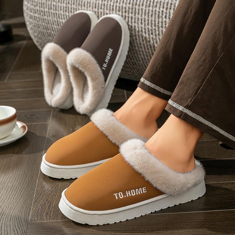 Winter Cotton Towing Cotton Shoes Outer Wear Shoes Platform Plush Home Thermal Fleece Home Slippers Non-slip
