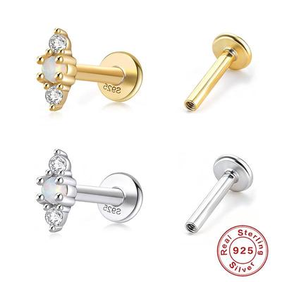 S925 Sterling Silver Diamond-Set Opal Cartilage Piercing Stud Earrings