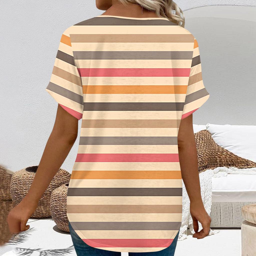 Dámská trička s krátkým rukávem s výstřihem do V a potiskem, ležérní topy, základní trička, halenka, volné topy