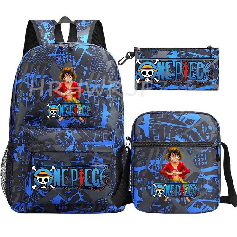Anime ONE PICEC Backpack Monkey D Luffy Capacity Casual Student SchoolBag 3pcs Lightweight Women Men Travel Casual Mochilas