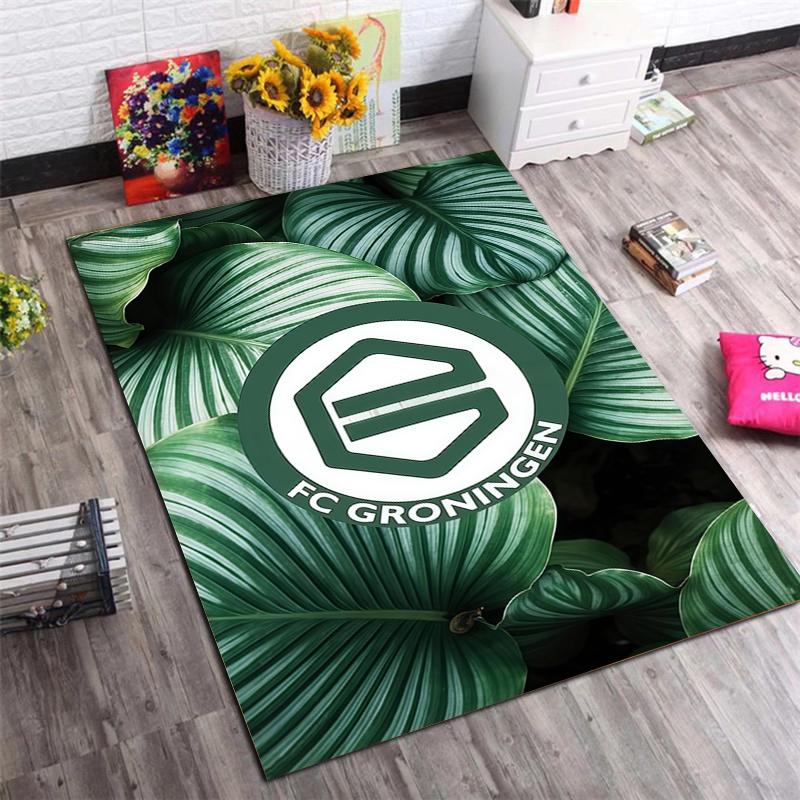 FC Groningen Vintage Wood Striped Area Rug Green White Stripe Football Club Logo Non Slip Floor Mat Soccer Fan Living Room Home Decor
