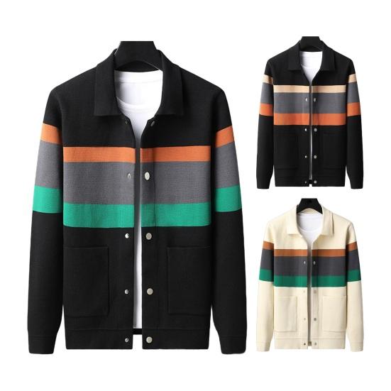 Cardigan pour homme, pull col rabattu, col en V, manches longues, poches, simple boutonnage, veste élastique tricotée, automne hiver