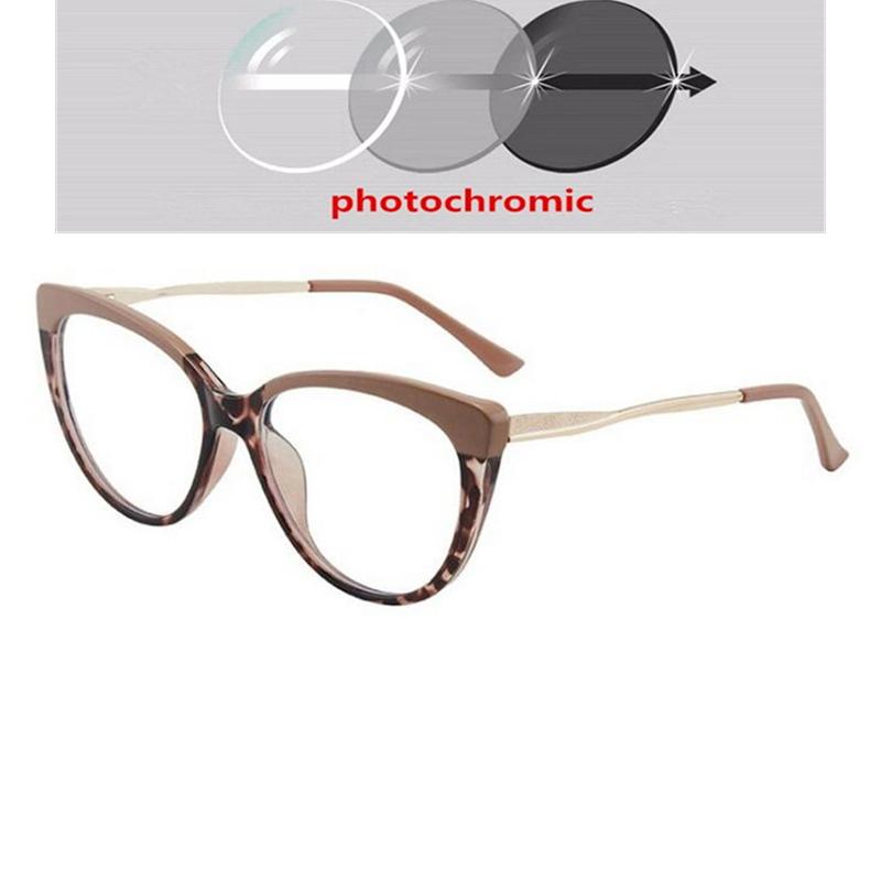 0 -0.5 -0.75 To -6.0 Blue Light Blocking Cat Eye Prescription Spectacles With Diopter Spring Leg Myopia Photochromic Eyeglasses