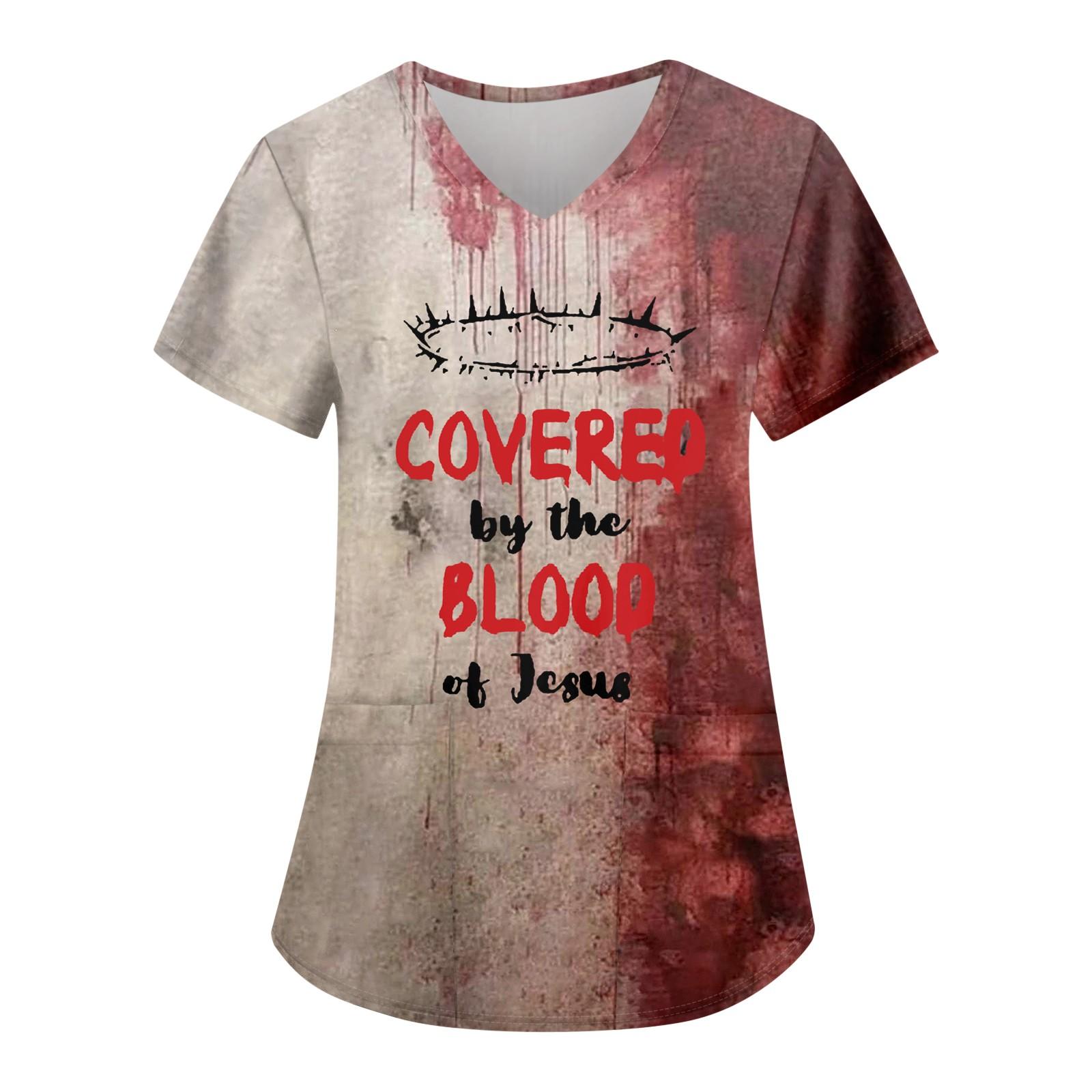 

Женская модная повседневная футболка с принтом на Хэллоуин и карманом L