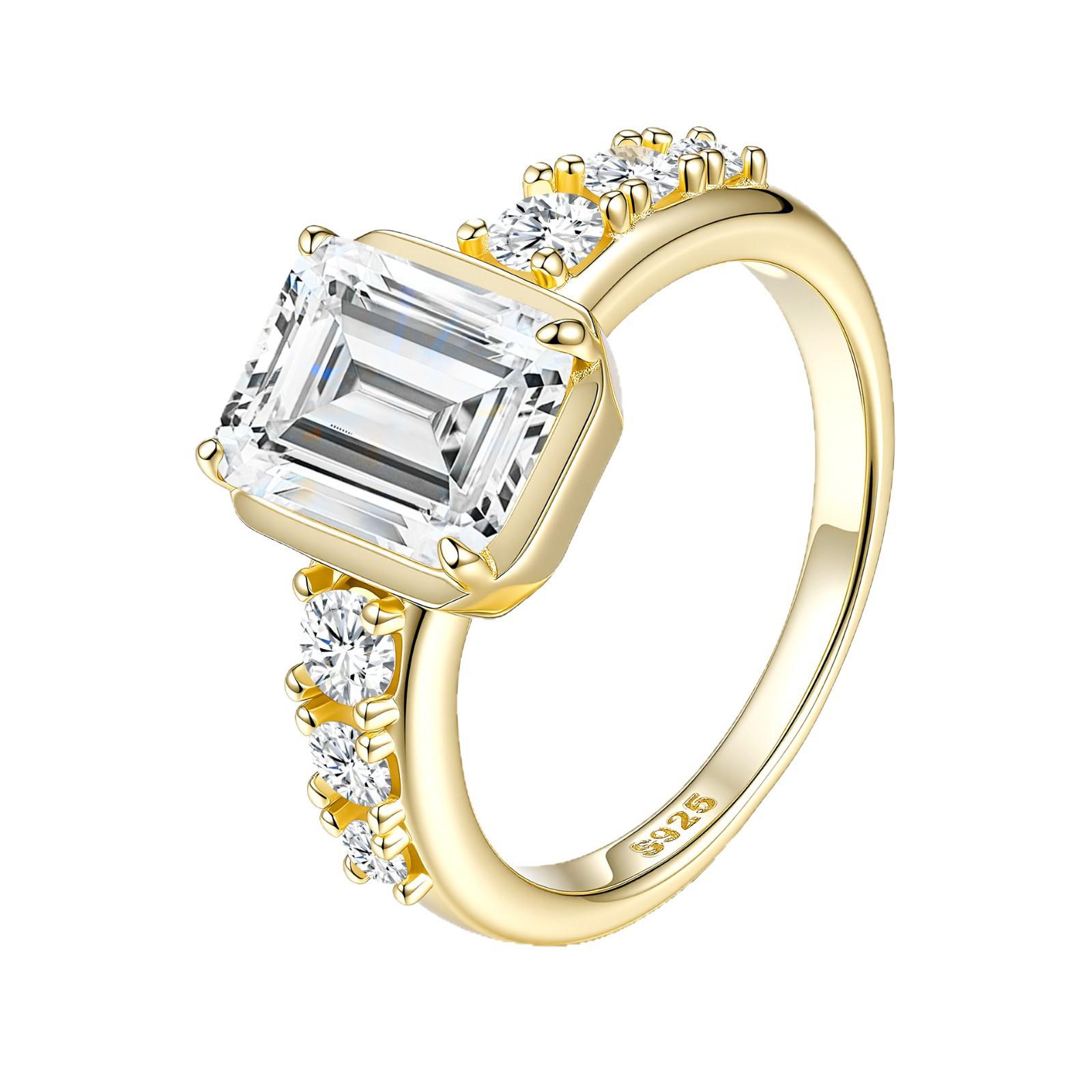 2026 New Cross-Border Women s Ring 3 Carat Emerald-Cut Moissanite S925 Silver Gold/Silver Plated GRA Certified Luxury Minimalist 5
