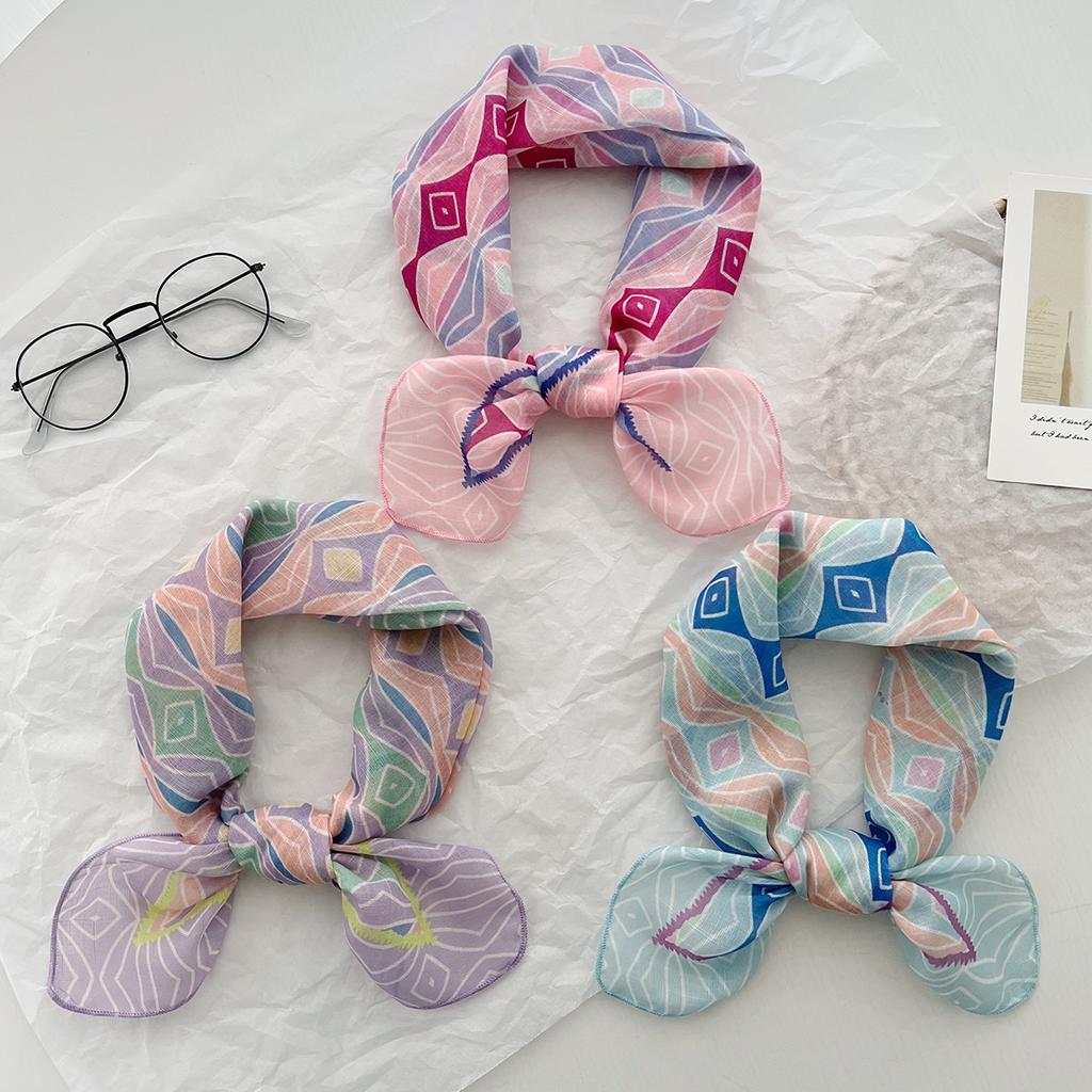 Korean Foreign Style Decorative Headscarf Spring and Summer Women's Diamond Versatile Cotton and Linen Small Square Scarf Fashion Temperament Scarf